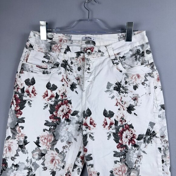 Colloseum Floral Skinny Jeans Womens Size X Large Mid Rise Button Fly White Gray - Picture 3 of 11